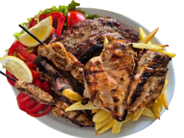 Mixed grill platter at Taverna Exanti in Crete